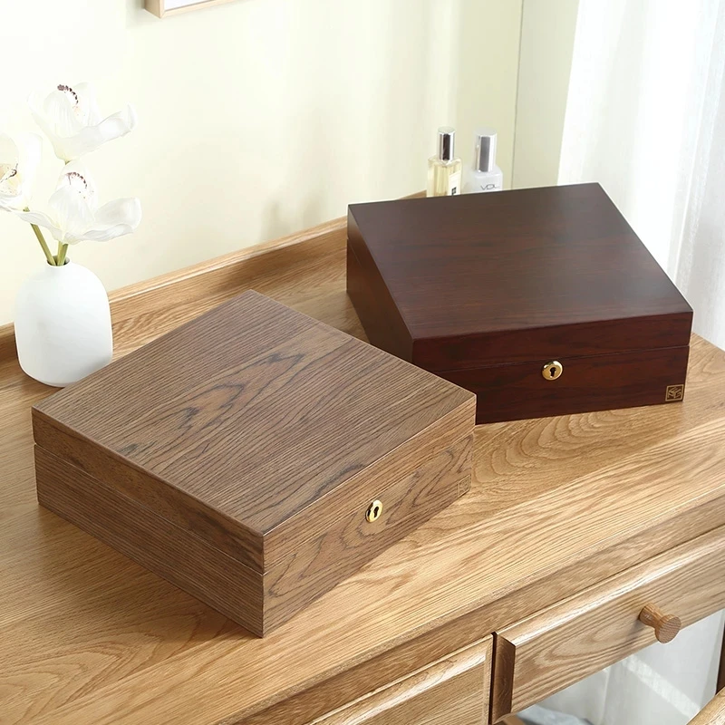 Luxury Wooden Jewelry Display Box Organizer Women Large Ring Necklace Earrings Jewellery Storage Case Gift Casket with Lock |