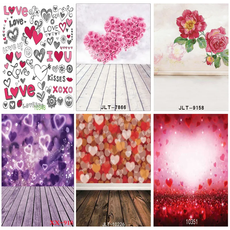 

Vinyl Custom Valentine Day Photography Backdrops Prop Love Heart Rose Wooden Floor Photo Studio Background 211215-14