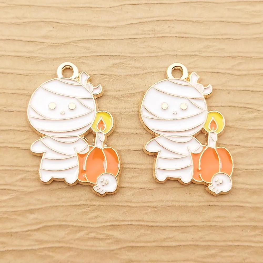 

10pcs 18x25mm Enamel Pumpkin Skull Charm for Jewelry Making Earring Pendant Necklace Bracelet Accessories Diy Craft Supplies