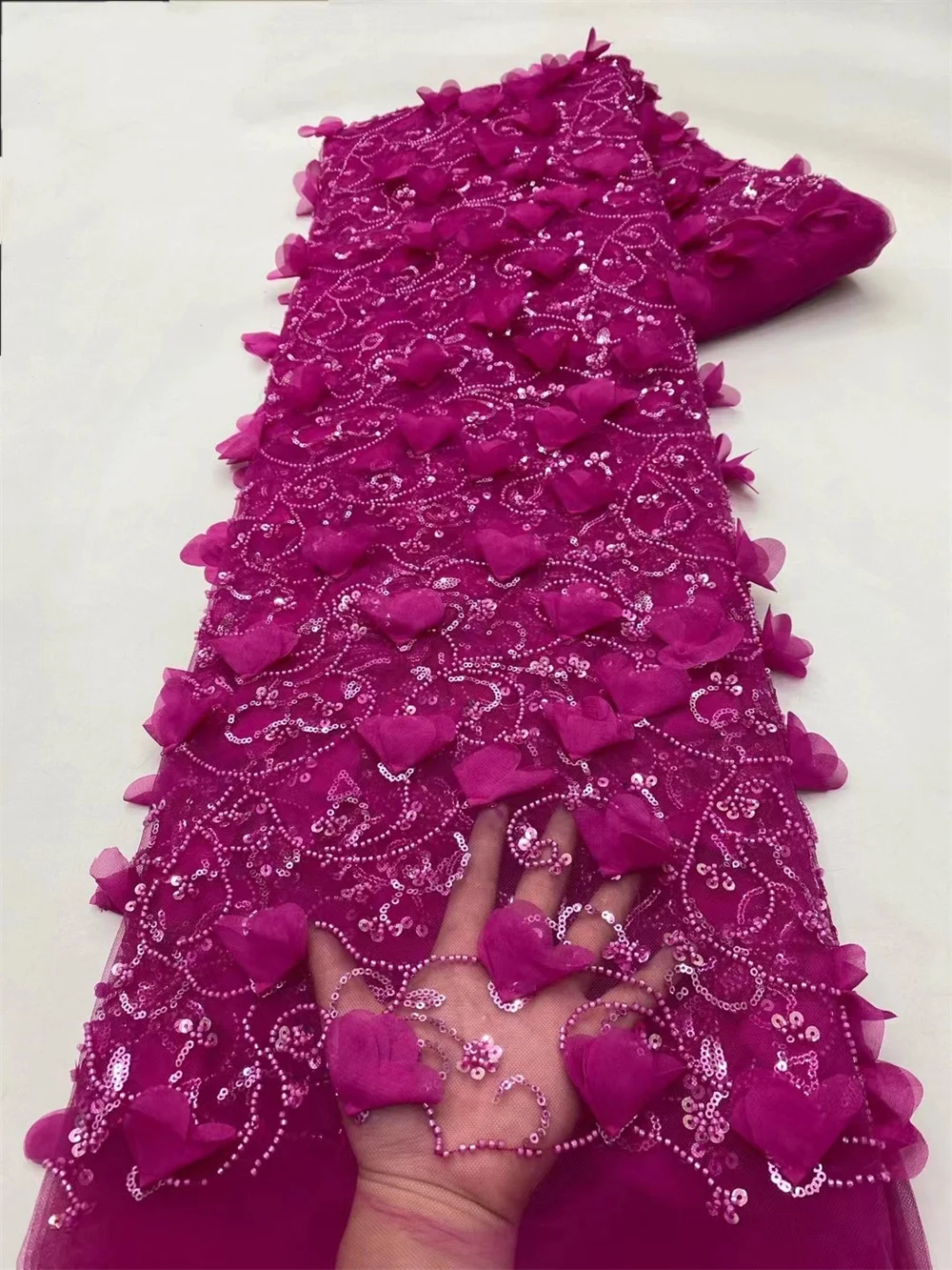 Африканская 3D кружевная ткань 2024 новейшая розово-красная индийская сари