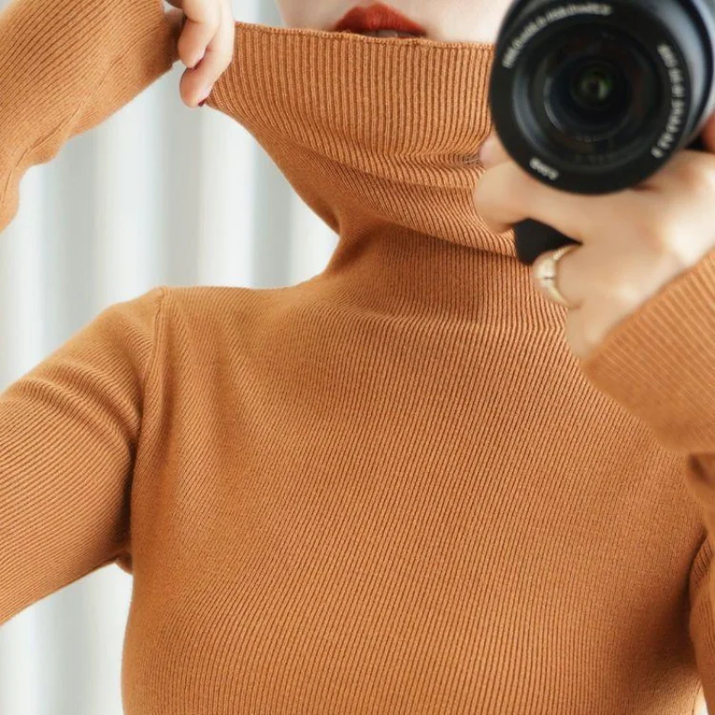 

Зимний пуловер с высоким воротником, Повседневный свитер, женские топы с длинным рукавом, базовая вязаная одежда, модный осенний джемпер 2022, женская одежда 23959