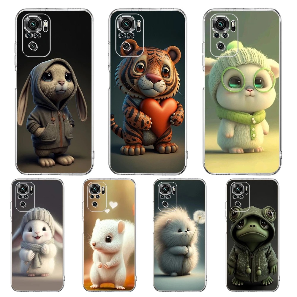 

Cute Cartoon Animal Phone Case Cover for Redmi Note 10 11 12 7 8 8T 9 K40 Gaming 9A 9C Pro Plus Transparent Silicone Shell Capa