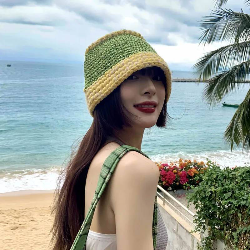 

Autumn Crochet Bucket Hats Women Ladies Handmade Knit Fisherman Hat Female Bob Fashion Preppy Style Hats Wholesale Sombrero