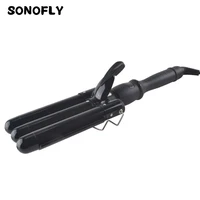 sonofly 22mm lcd hair curler electric triple barrel ceramics curling iron hair waver styling tools anions fast heating jf 112