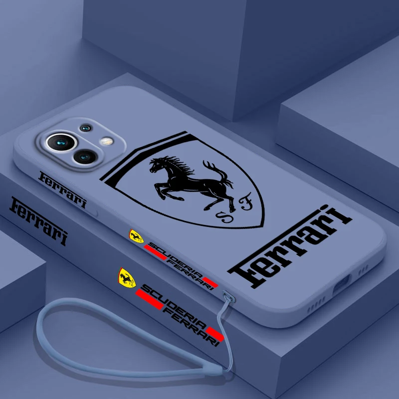 

Luxury Car Enzo Ferrari Logo For Xiaomi Poco X4 X3 F4 F3 NFC M5 M4 M3 GT S Pro 4G 5G Liquid Left Rope Phone Case Cover