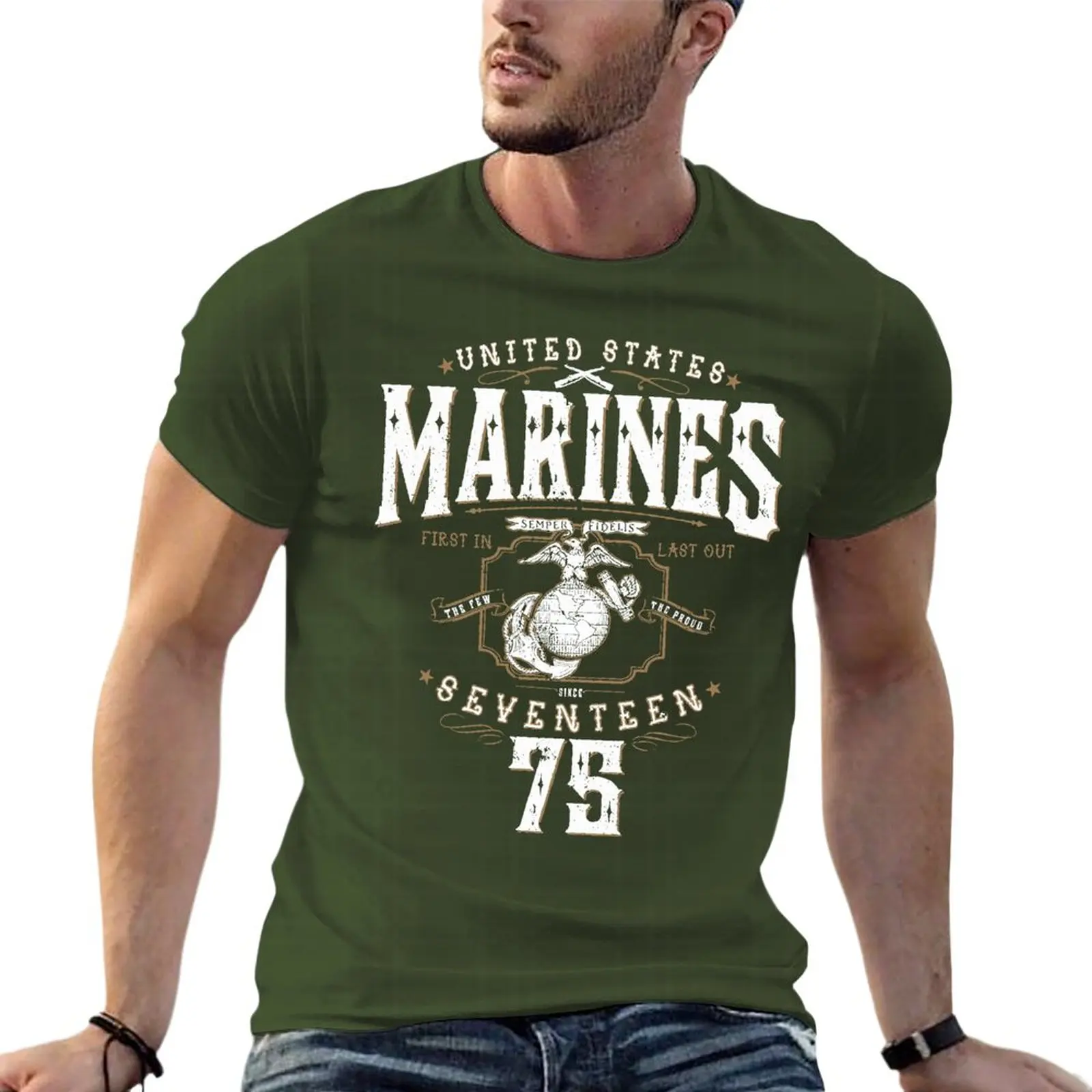 

Us Marines Seventeen Seventy Five Oversize T-Shirt Printed Mens Clothes Short Sleeve Streetwear Big Size Top Tee