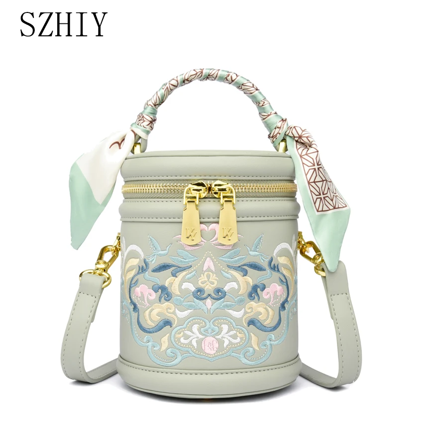 

Fashion Handbag Women Designer Silk Towel Bucket Bag Retro Embroidery Single Shoulder Crossbody Purse for Girl Mobile Phone Bags