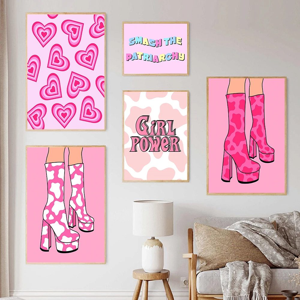 Декор для комнаты девочки, принт, розовая Мода, постер на высоких каблуках для женщин, ретро, необычное вдохновляющее цитата, феминистская Картина на холсте, домашняя роспись