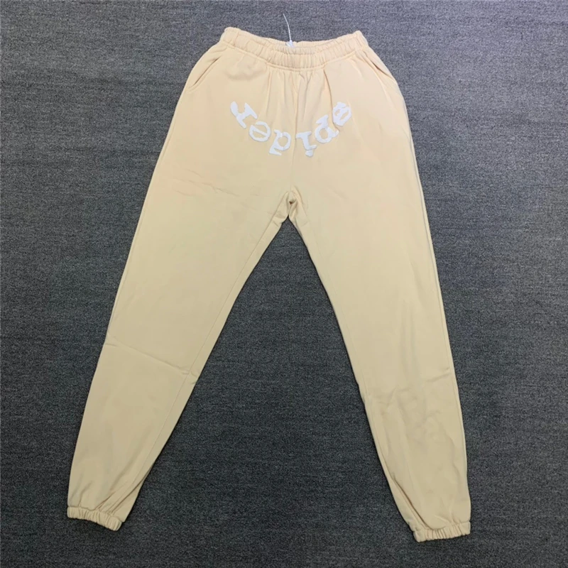 

22FW NEW Apricot Sp5der 555555 Angel Sweatpants Men Women 3D Puff Print White Sp5der Letter Pants Joggers Drawstring Trousers