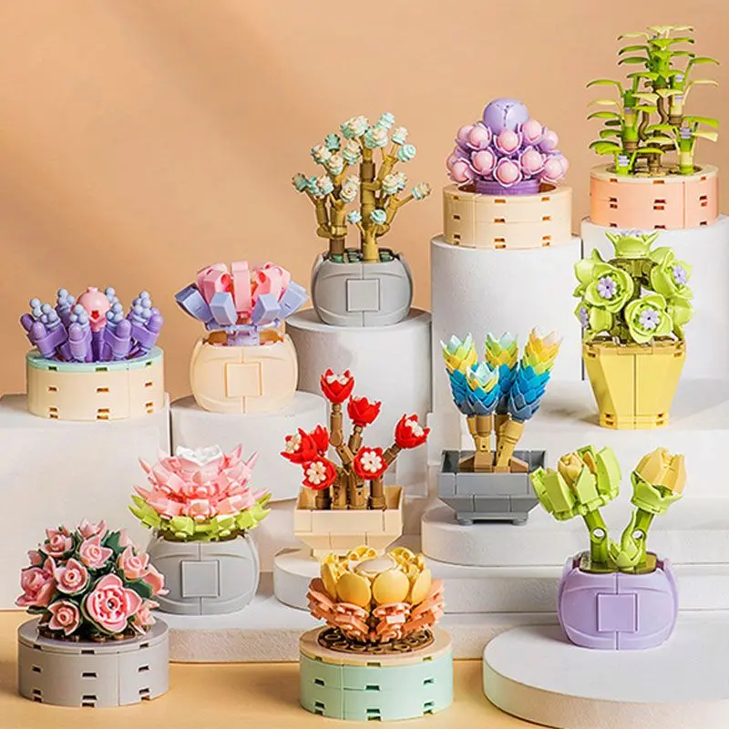 

Succulent Building Blocks Potted Assembled Particles Blocks Simulation Flower Bouquet Potted Plant Creative Decoration