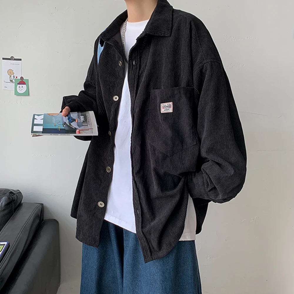 Рубашка мужская оверсайз в стиле Харадзюку винтажная блуза Корейском модная