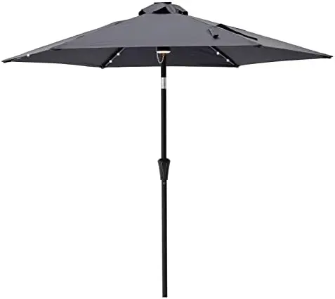 ft Outdoor Market Table Umbrella with Solar LED Lights and Tilt, Black