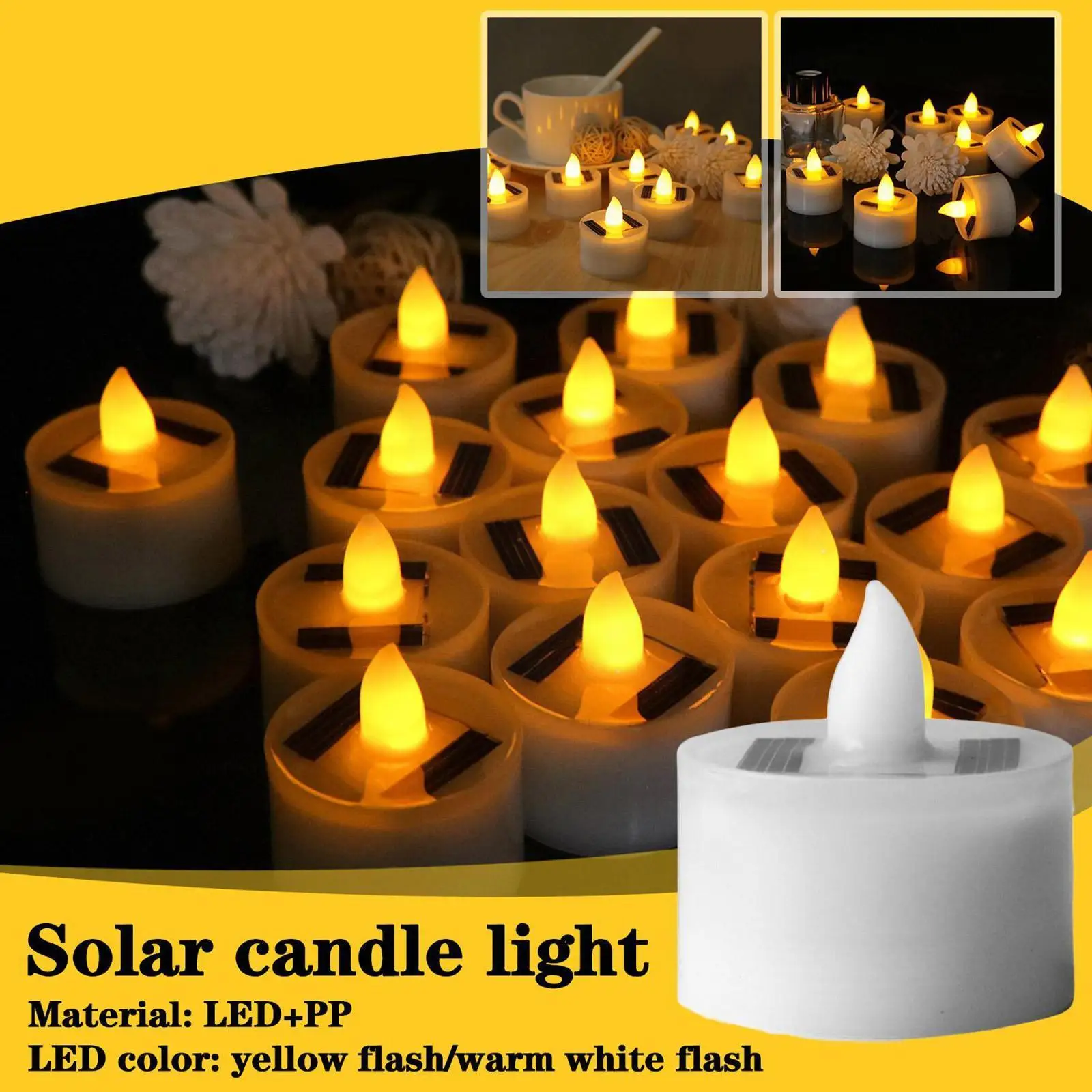 

New Solar Candles Flameless LED Tea Light Flicker Candles Warm Light Yellow Light Waterproof Fake Candle For Outdoor Garden