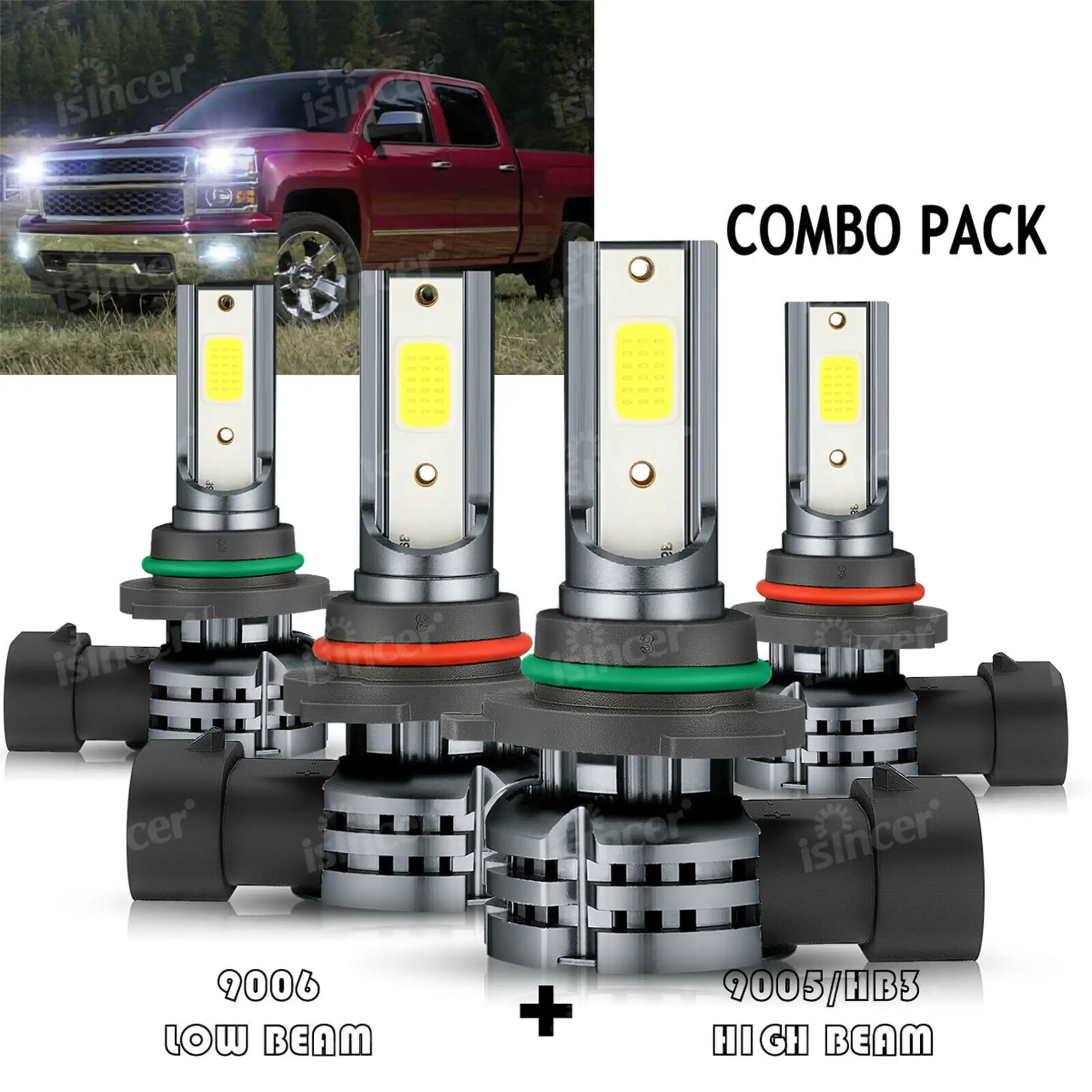 

4PCS 9005 9006 LED Combo Headlight Bulbs High Low Beam CREE Car Headlights 6000K White