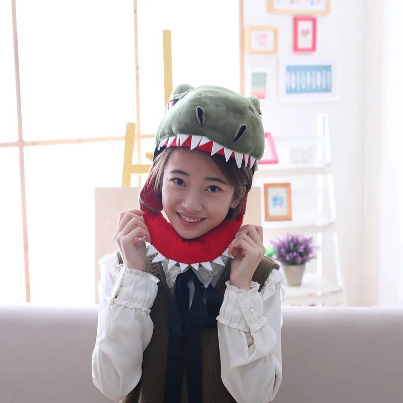 

Novelty Funny dinosaur shark Cartoon Plush Hat Toy gray Full Headgear Cap Cosplay Costume Party Dress Up Photo Prop