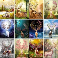 gatyztory 60x75cm frame painting by numbers kits for adults elk animal oil picture by number modern home bedroom decor art