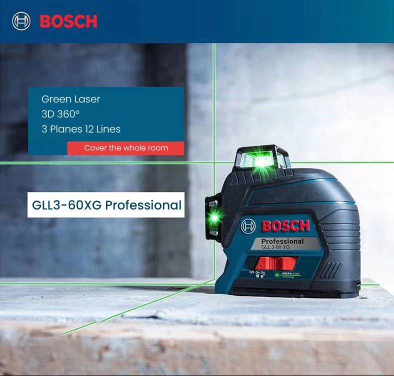 Лазерный уровень Bosch зеленое 12-линейный настенный лазерный высокоточный