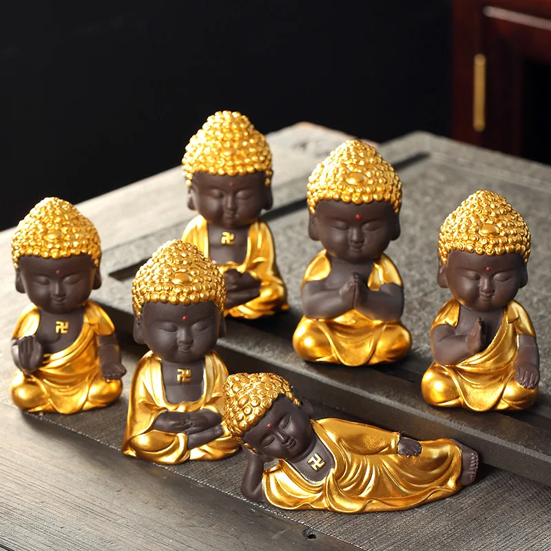 

Buddha Statue Car Home Figurines Decor Little Meditation Monk Miniature Tea Pet Purple Sand Small Ornaments (tea Favourites)