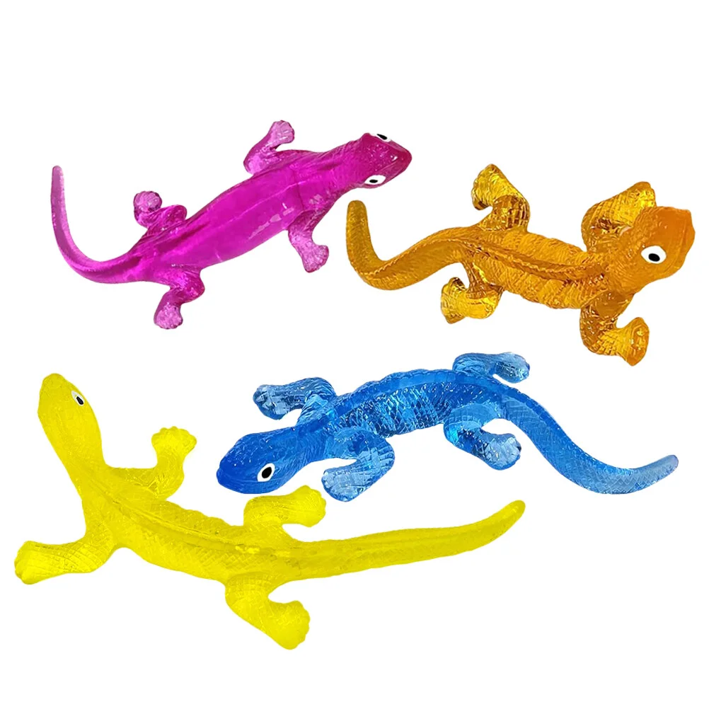 

4 Pcs Decompression Toys Lizard Sticky Stress Reliever Elastic Figure Stretchy Tpr Realistic Relief