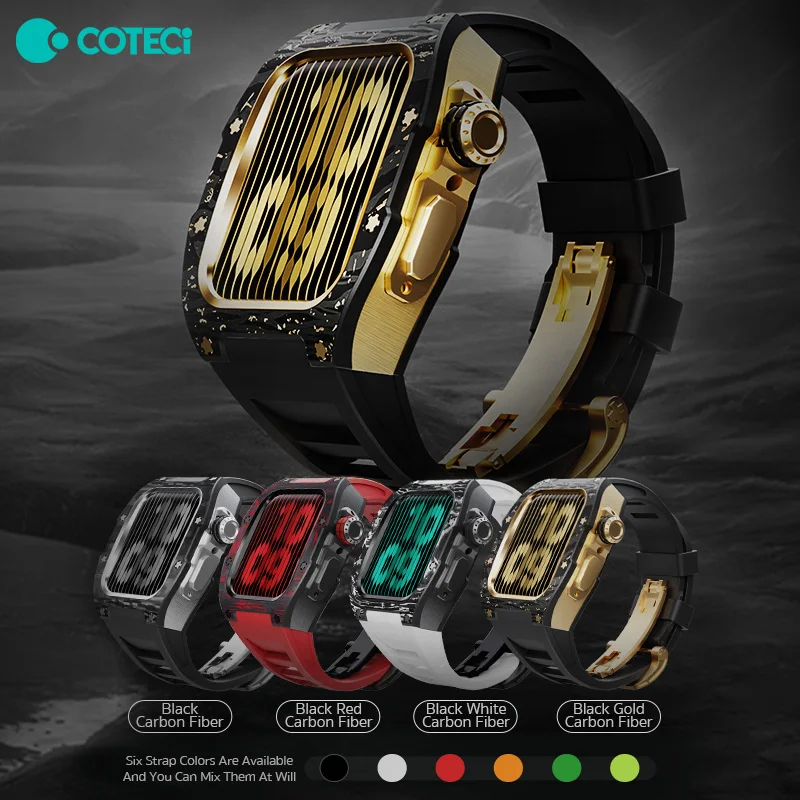 

Modification Kit Carbon Fiber Case for Apple Watch 8 7 6 SE 5 4 Metal Mod Kit for IWatch 49MM 45MM 44MM Fluororubber Strap