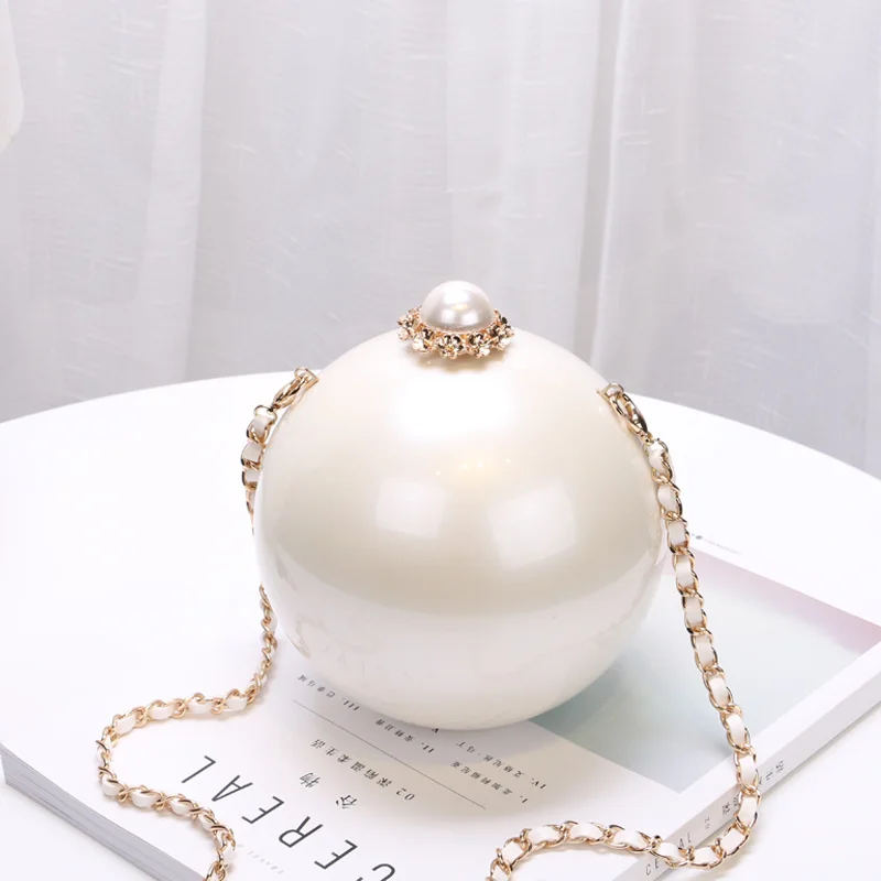 

2023 Fashion Design Pearl Ball Party Evening Bags Woman Handbags Global Spherical Acrylic Hard Case Shoulder Small 2023 Bag