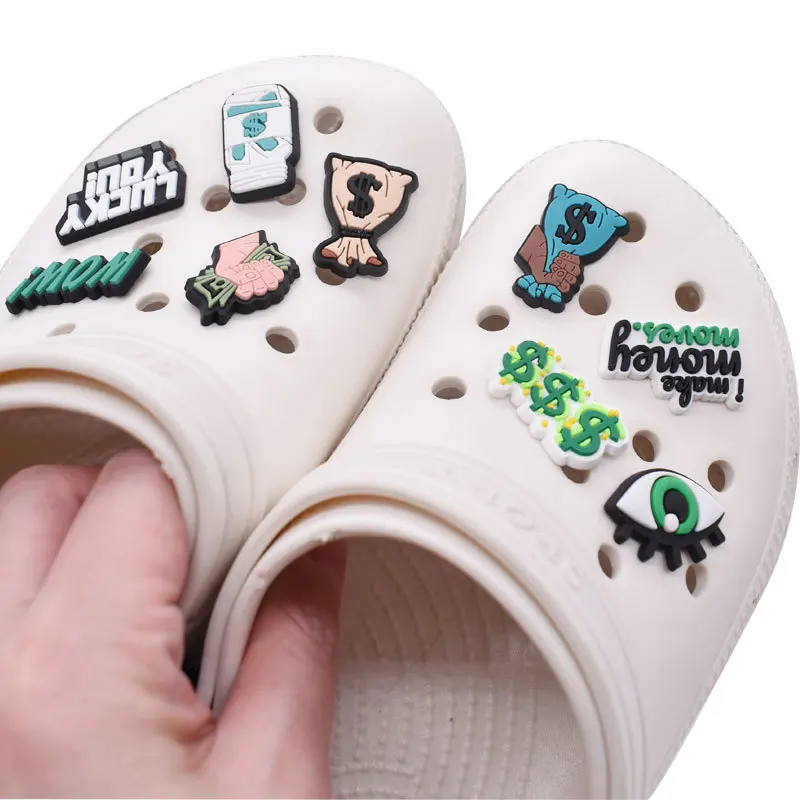 

Single Sale popular PVC croc shoes charms money dollar bank cartoon Accessories jibz for croc clogs shoe Decorations kids gifts