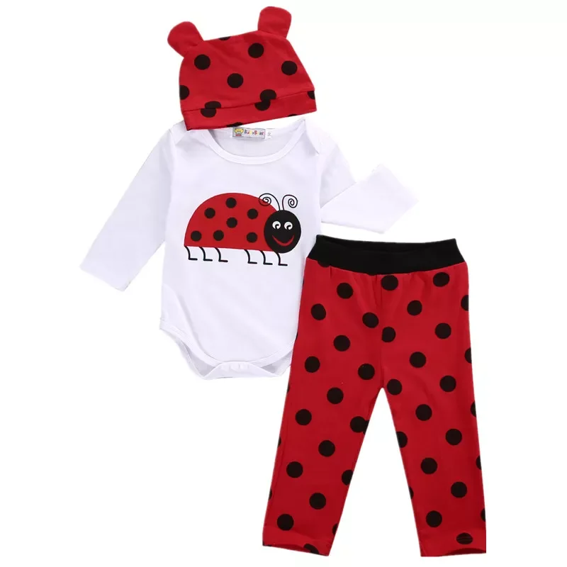 Toddler Infant Baby Boys Girls Romper Long Sleeve Tops Shirt Long Pants Hat 3PCS Outfits Set Casual Clothes