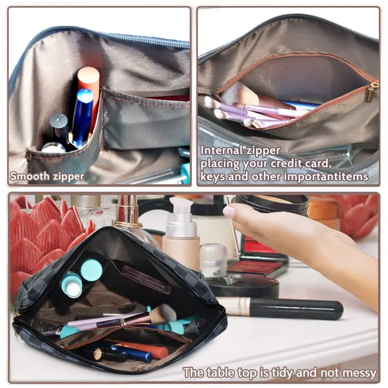 2Pcs Portable Checkered Makeup Bag, Blue Travel Cosmetic Bags, Toiletry Organizer for Women Girl Christmas Gifts, Toiletries Bag