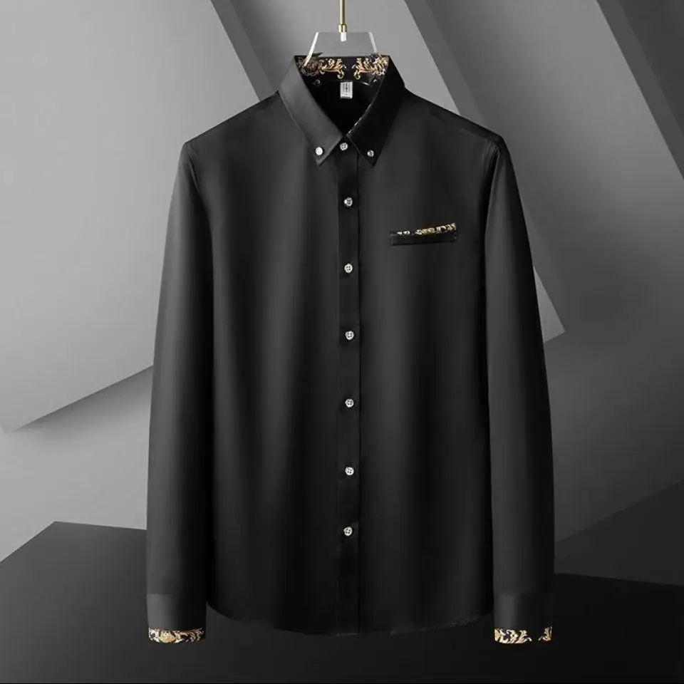 

Белая мужская рубашка с длинным рукавом, новый дизайн, ощущение маленькой рубашки в гонконгском стиле, осенняя рубашка, свободное модное пальто