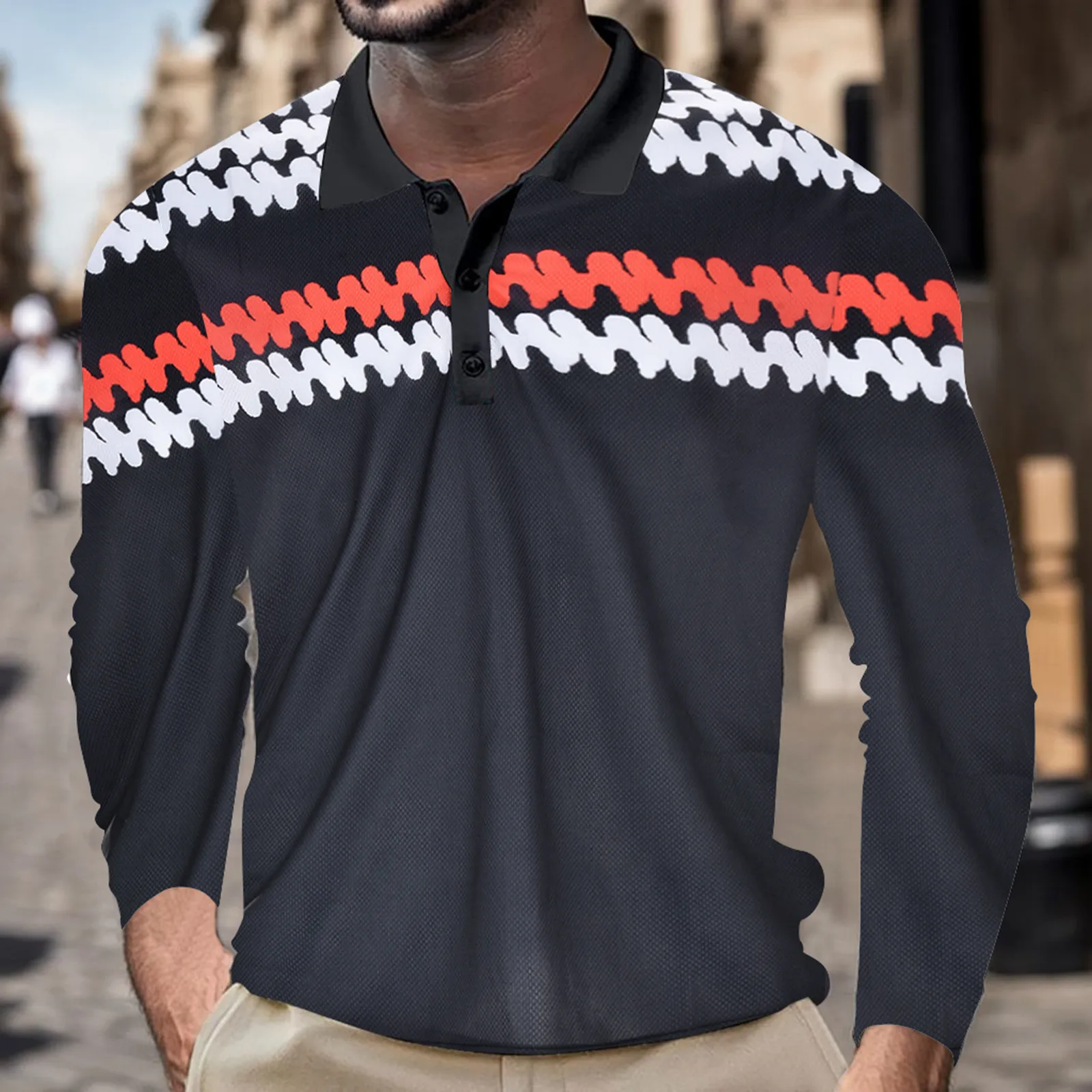 

Men's Autumn/Winter Slim Button Down Shirt Printed With Lapel Large Size Multi Color Printed Long Sleeved Basic Top fitness