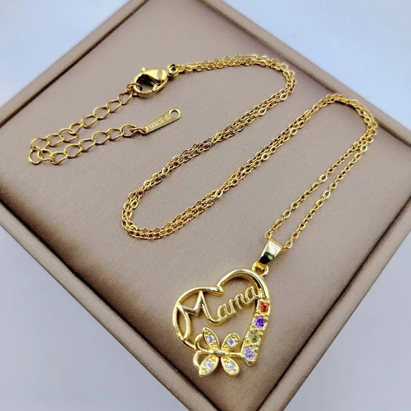 Многоцветное ожерелье с подвеской &quotСердце Мама&quot из нержавеющей стали