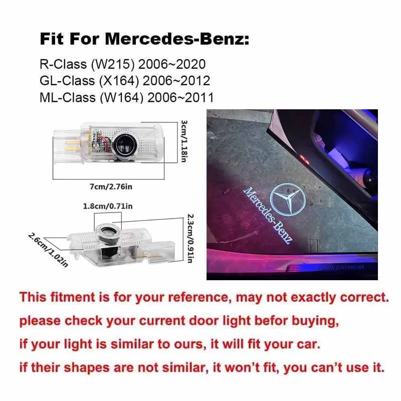 

Лампа приветствия двери автомобиля, светодиодная проекционная лампа с умным датчиком, простая установка, подходит для Mercedes-Benz C/E/R/CLA/CLS и других моделей (W204/W210/W222)