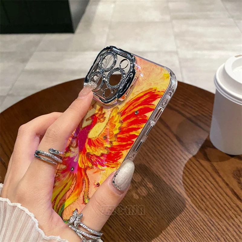 Чехол с милой пандой и фениксом для iPhone 11 12 13 14 15 Pro Max защитная пленка камеры