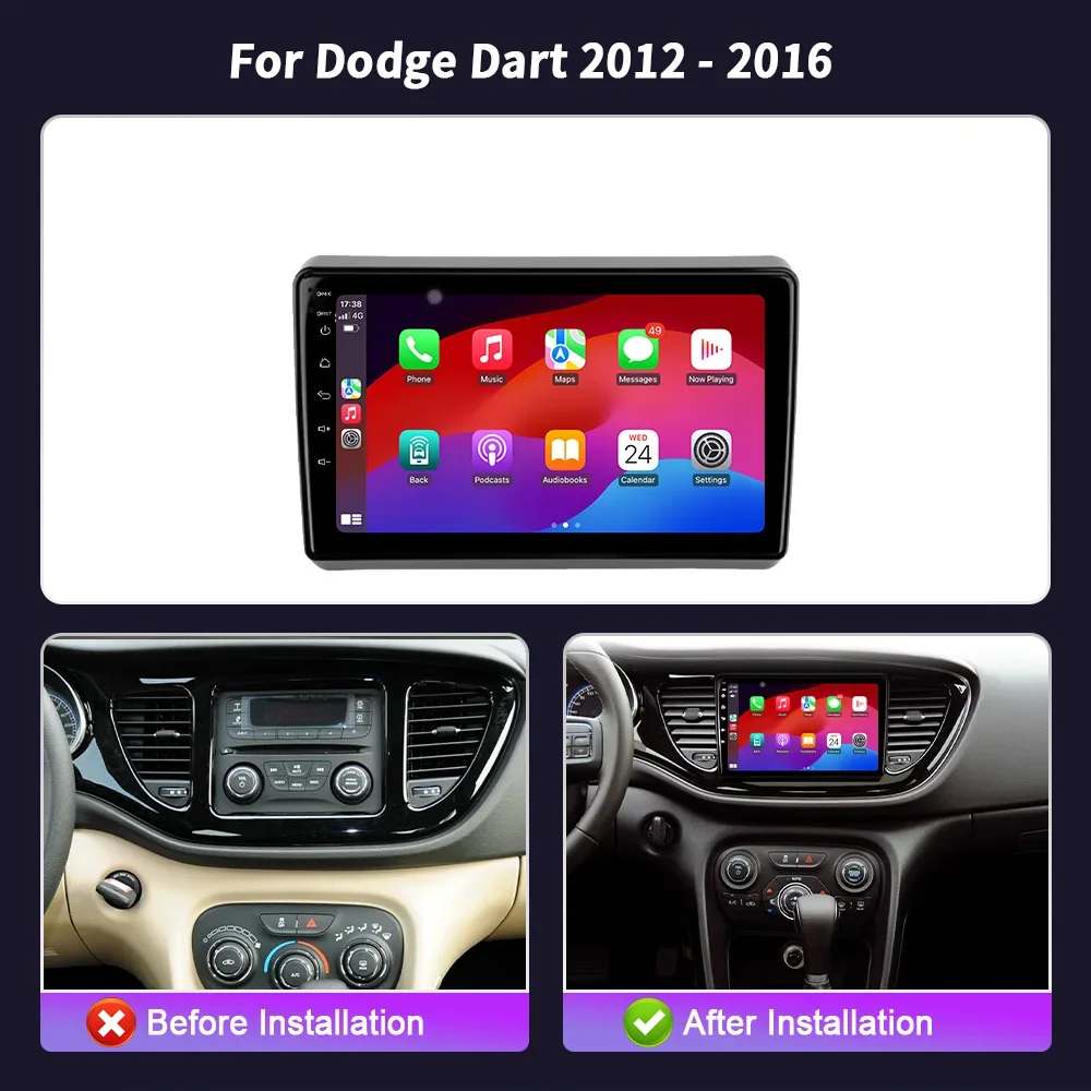 Для Dodge Dart 2012 2013 2014-2016 Android 14 Автомобильный радиоприемник Мультимедиа Стерео Auto