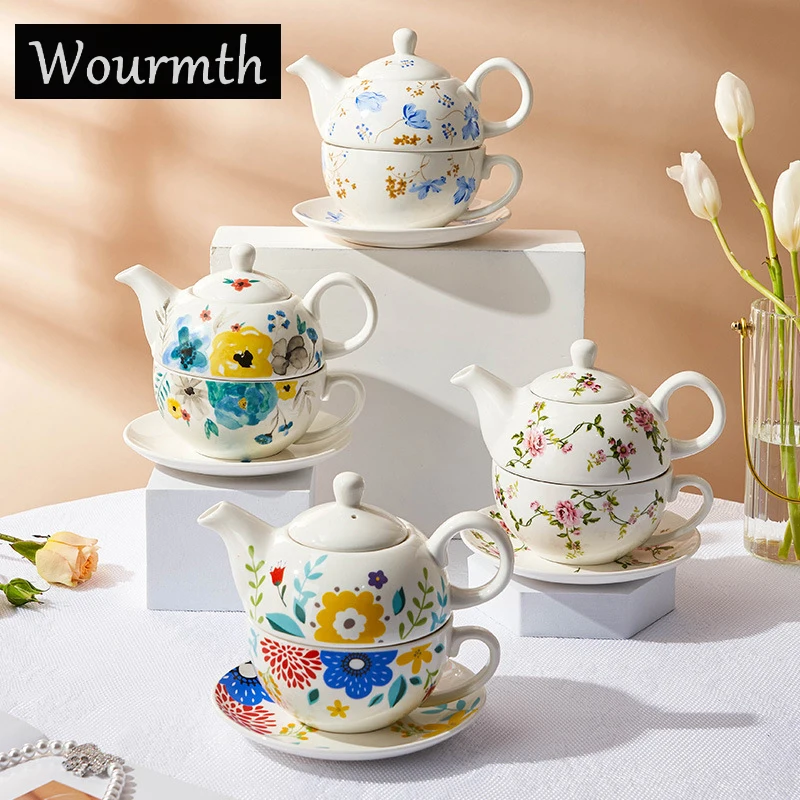 

Ceramic Afternoon Tea Set Large-Capacity Flower Teapot Office Single Coffee cup Set Country style Kettle Kitchen Accessories