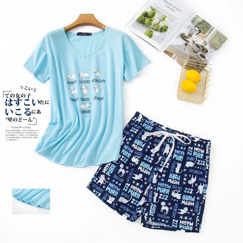 Summer Pajamas Set Short Sleeve T-shirt Shorts 2Piece/Set Sexy Cartoon Pyjama Big Size Mom Homewear Cozy Plus Sleepwear