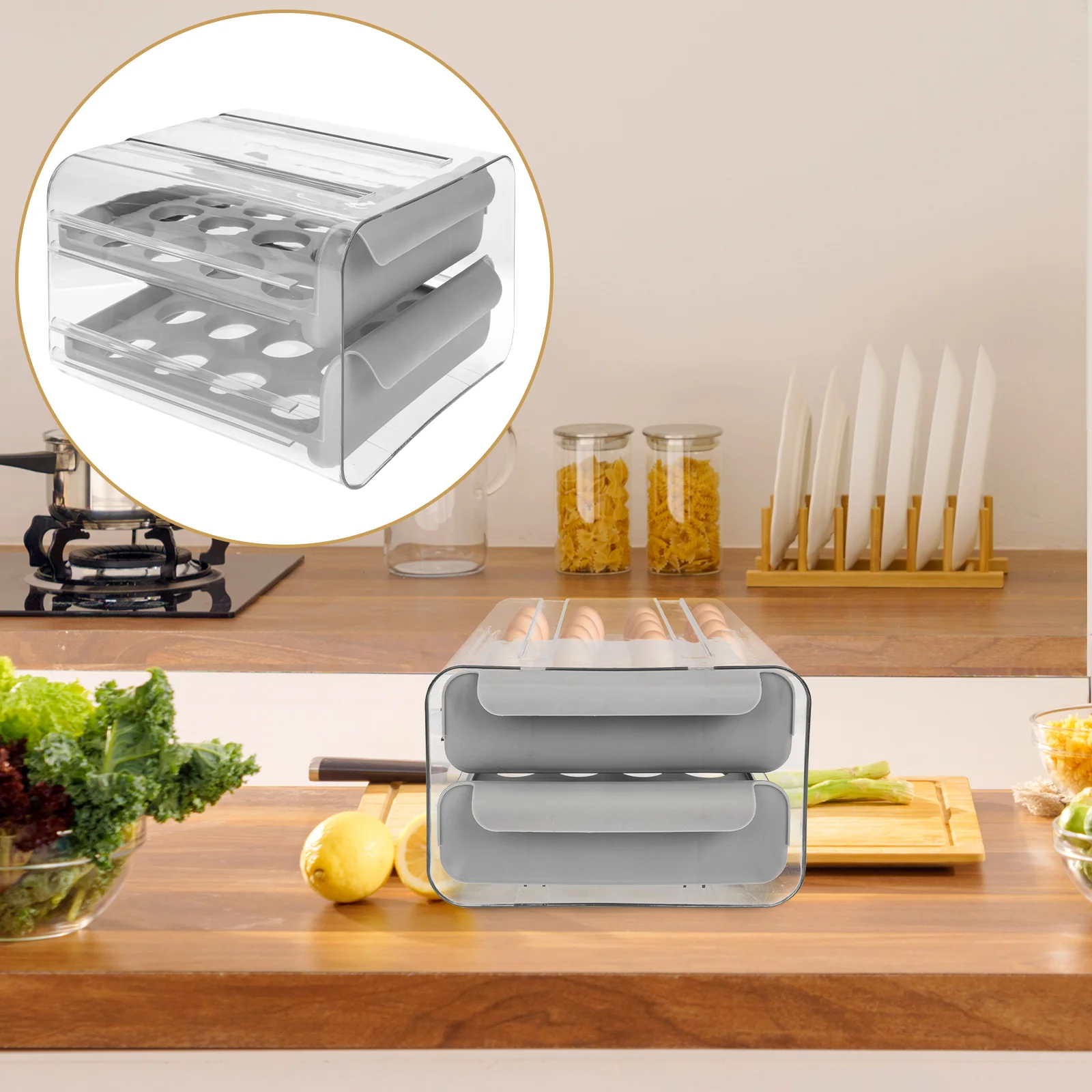 

Egg Storage Organizerholder Refrigerator Drawer Box Tray Fridge Reusable Containers Stackable Clear Multi Bin Case Household