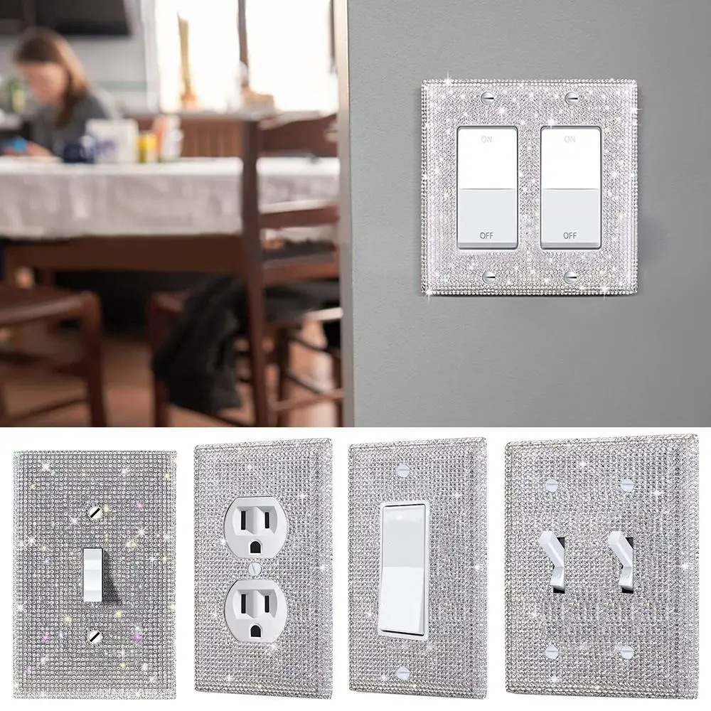 

US Standard Switch Panel Diamond Sticker Rhinestones Wall Plate Cover Rectangle Glitter Light Crystal Decor Bling Plug Outlet