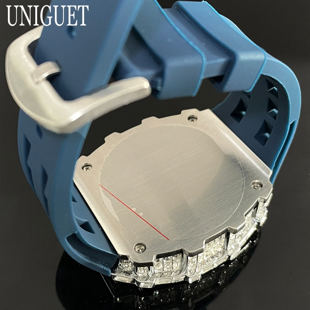 Фото 2024, новые мужские часы со льдом, бренд UNIGUET, кварцевые часы из люксистой стали, хип-хоп, багет, бриллиантовые наручные часы Tonneau, мужские дропшиппинг №5