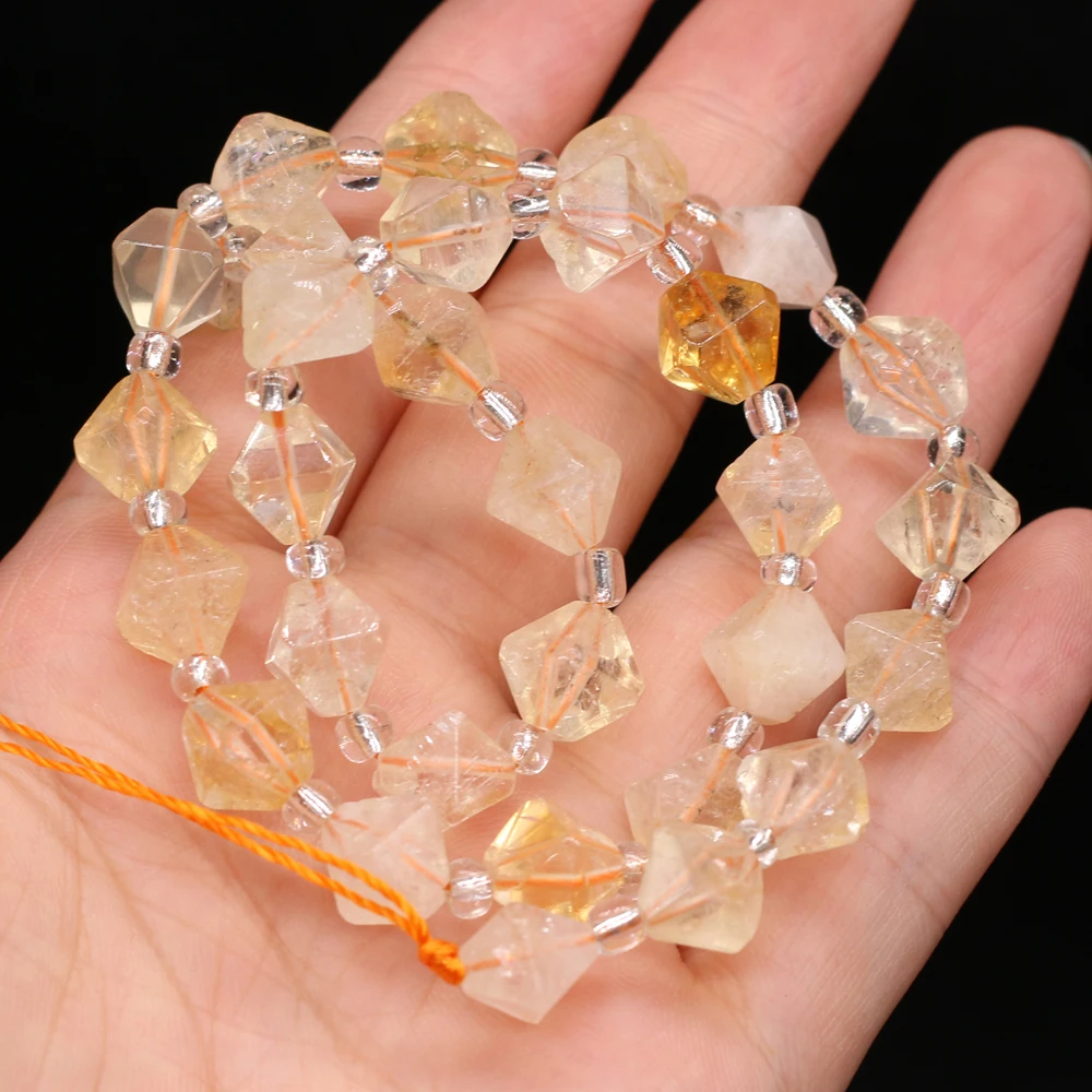 12mm Natural Stone Citrine Rhombus Bracelet Beads Gemstone Loose Spacer Beads Charms For Jewelry Making DIY Bracelet Handmade