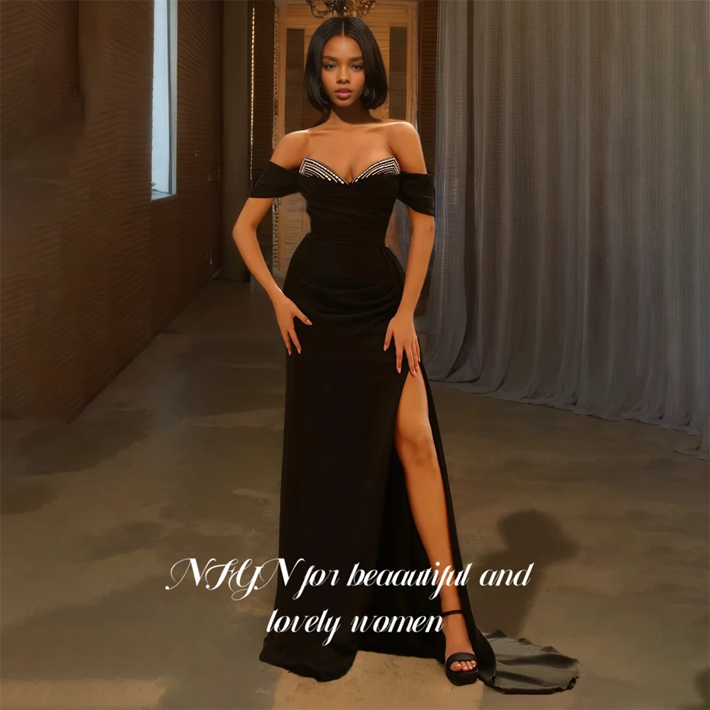 NFYN Черное длинное вечернее платье с пайетками Русалка открытыми плечами Платье