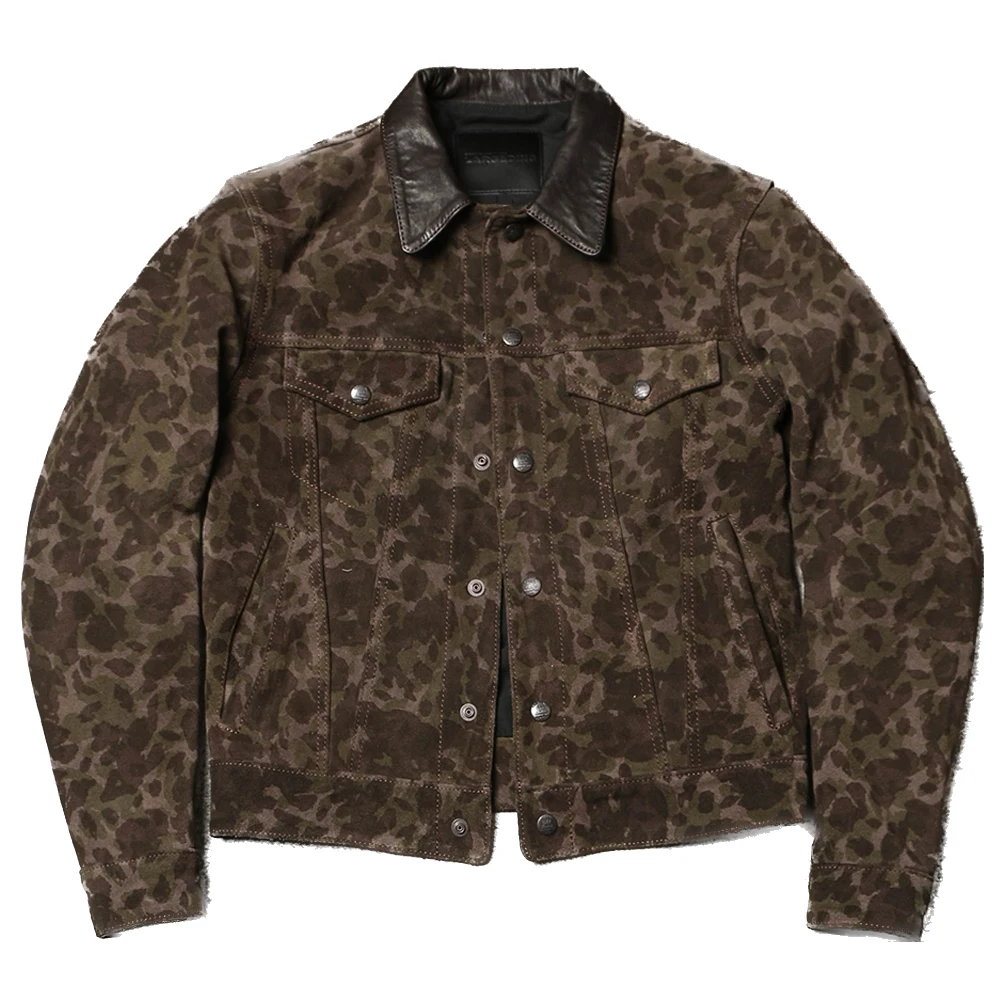 Куртка Мужская/Женская замшевая короткая камуфляжная из воловьей кожи батальных