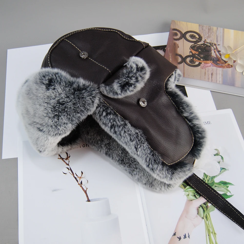 Лидер продаж унисекс шапка-бомбер из натурального меха кролика рекс шапка-ушанка