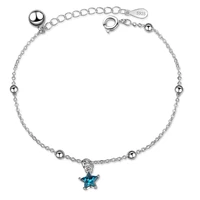 trendy 925 sterling silver women jewelry charm blue star female crystal bell bracelet
