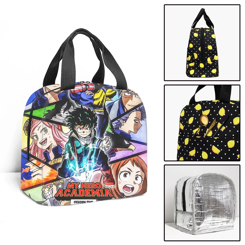 Anime Boku No Hero Academia Portable Cooler Lunch Bag Kids Thermal Insulated Food Bag Travel Picnic Lunch Box for Men Women