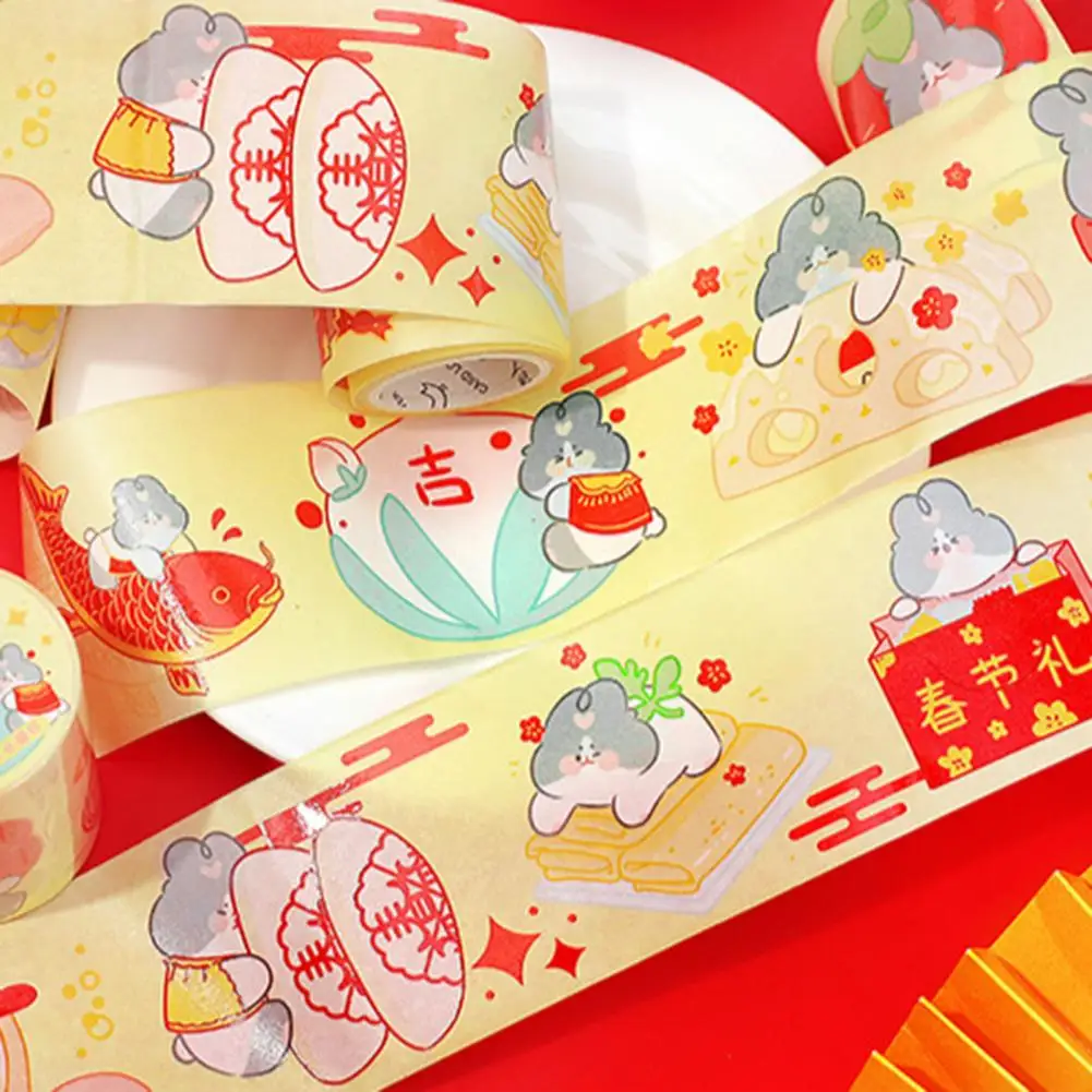 

Sticky 1 Roll Beautiful Chinese Rabbit New Year Dairy Planner Washi Tape Strong Adhesion Masking Tape Free Cut for Home