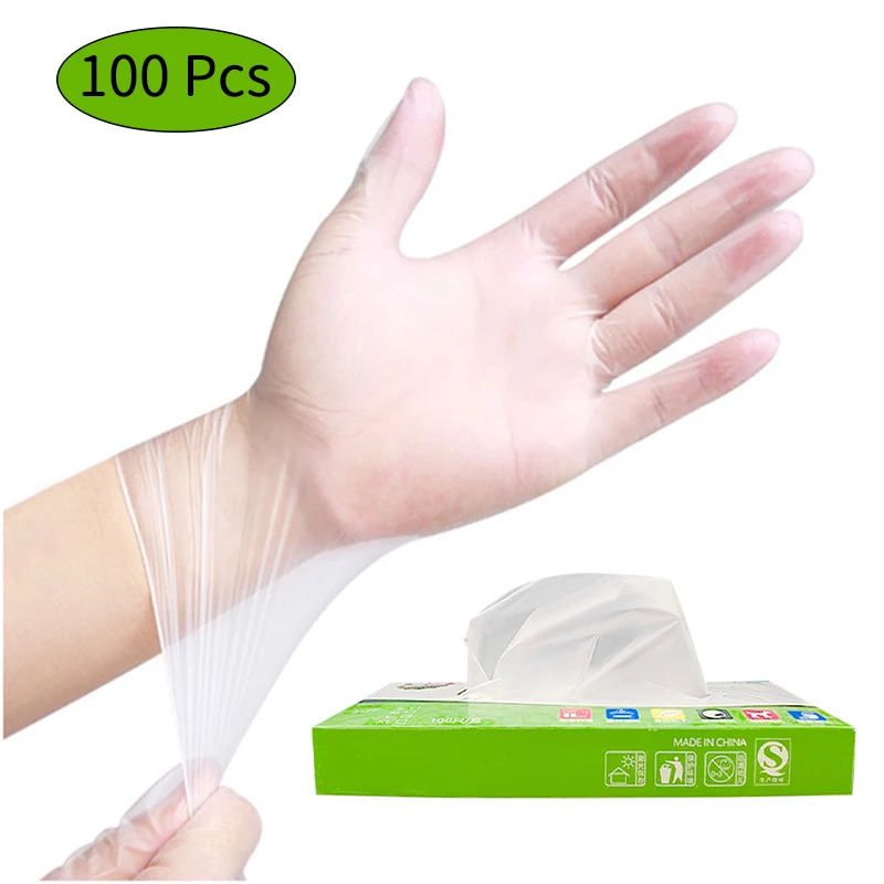 

100Pcs Latex Free Gloves TPE Disposable Gloves Transparent Non-Slip Acid Work Safety Food Grade Household Cleaning Gloves
