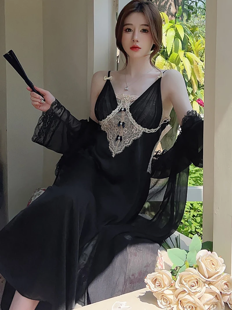 Кружевная французская Сексуальная подвесная Пижама ночное платье золотой