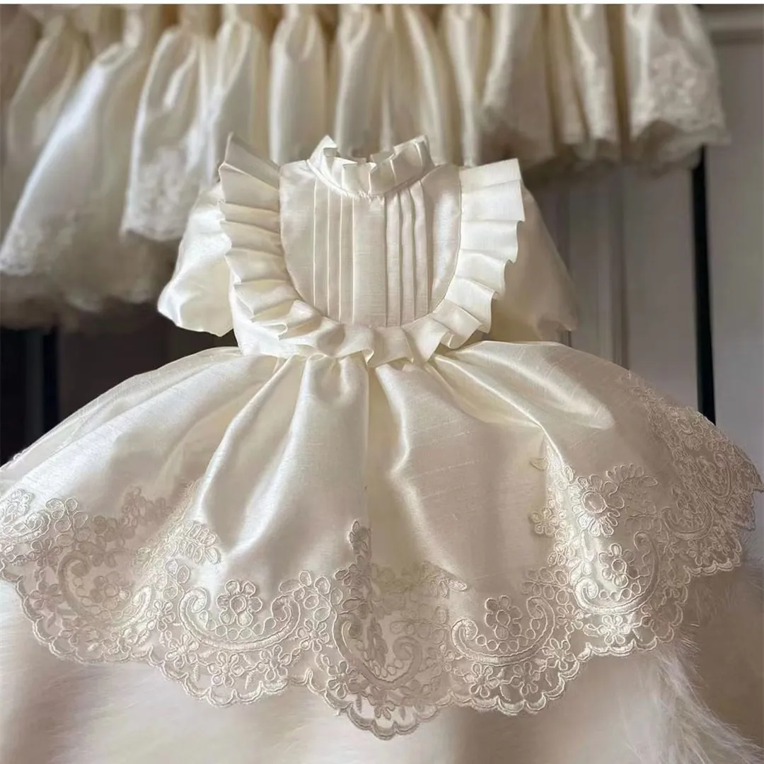 

Baby Girl Summer Vintage Turkish Spanish White Dress with Big Bow for Baptism Birthday Party Holiday