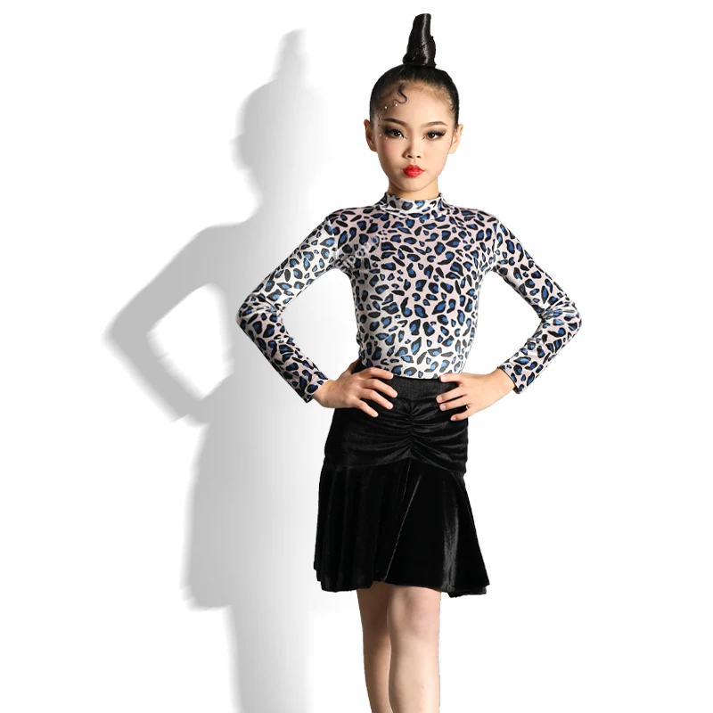 Детская тренировочная юбка для латиноамериканских танцев с леопардовым принтом